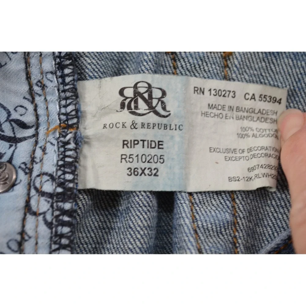ROCK & REPUBLIC Riptide Straight Leg Denim Jeans Men's 36 x‎ 32 Inseam 31.5